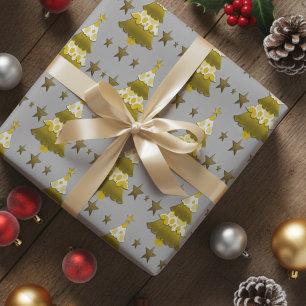 Papel De Regalo Árboles de Navidad Modernos en Capas y Estrellas D