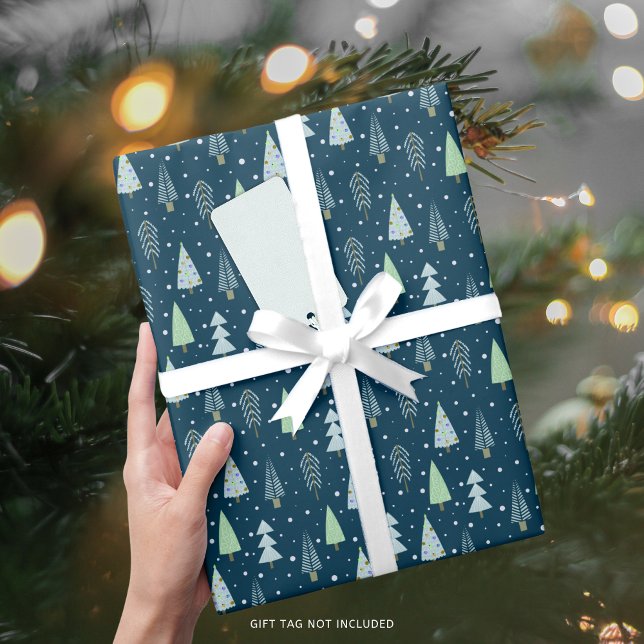 Papel De Regalo Árboles de Navidad modernos Patrón verde azul Envu (Subido por el creador)