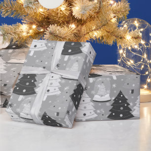 Papel De Regalo Árboles de Navidad monocromos y esfera de nieve