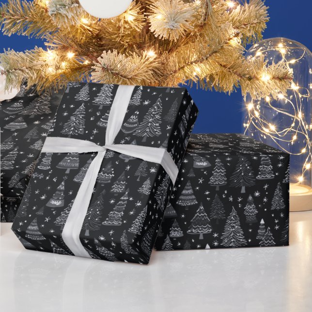 Papel De Regalo Árboles de Navidad Navidades negros y blancos (Vacaciones)