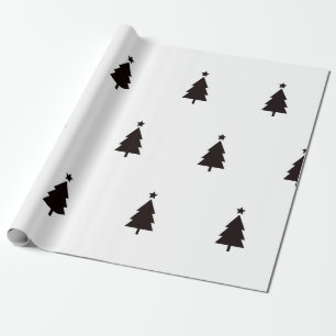 Papel De Regalo Árboles de Navidad Negros Blancos Patrón de Estrel