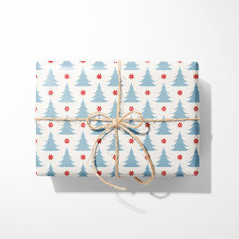 Papel De Regalo Árboles de Navidad nórdicos azules vacaciones esca