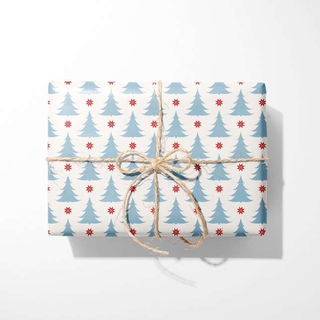 Papel De Regalo Árboles de Navidad nórdicos azules vacaciones esca (Subido por el creador)