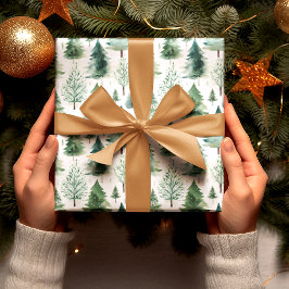 Papel De Regalo Árboles de Navidad Patrón de acuarela Fiesta verde