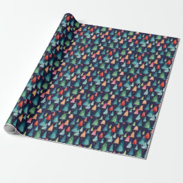 Papel De Regalo Árboles de Navidad Patrón Elegante de Acuarela Fes