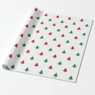 Papel De Regalo Árboles de Navidad patrón rojo blanco y verde li