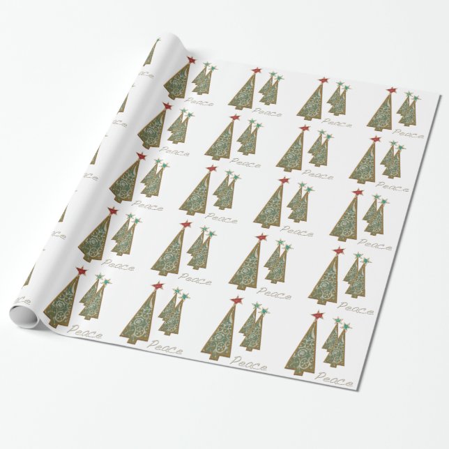 Papel De Regalo Árboles de Navidad-Paz (Desenrollado)