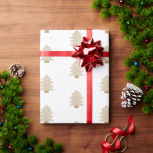 Papel De Regalo Árboles de Navidad Purpurinas Glitzy de Oro Blanc