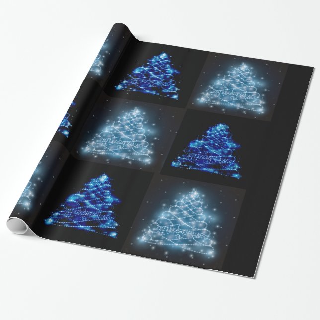 Papel De Regalo Árboles de navidad que brillan intensamente azules (Desenrollado)