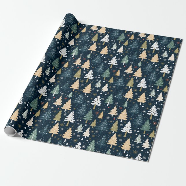 Papel De Regalo Árboles de Navidad Retro (Desenrollado)