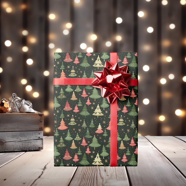 Papel De Regalo Árboles de Navidad retro caprichosos y nostálgicos (Subido por el creador)