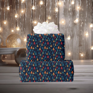 Papel De Regalo Árboles de Navidad retro caprichosos y oscuros