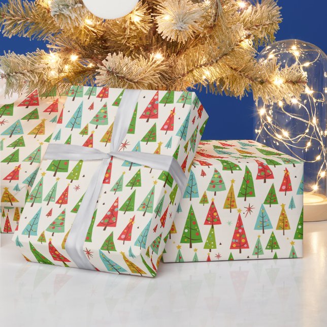 Papel De Regalo Árboles de Navidad Retro Groovy (Vacaciones)