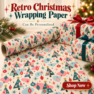 Papel de Regalo Árboles de Navidad Retro Mediados