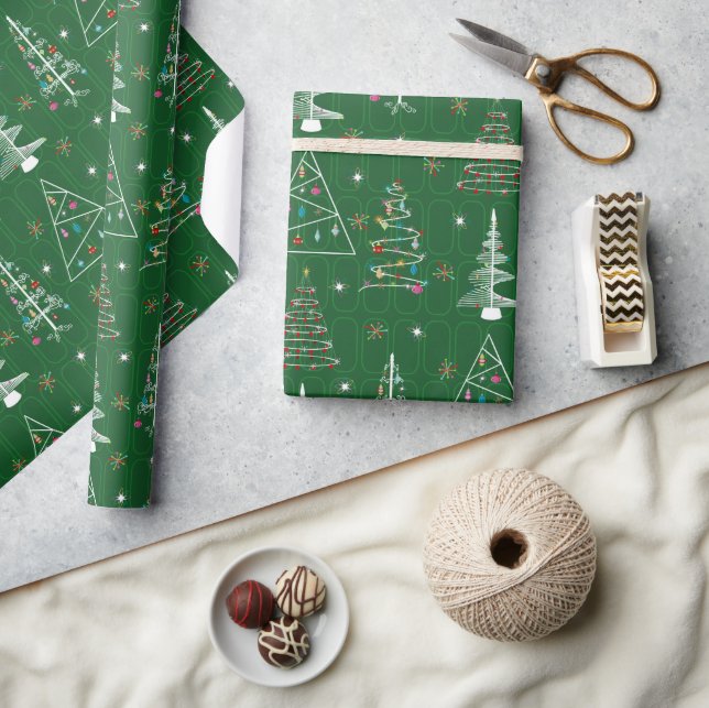 Papel De Regalo Árboles de Navidad retro mínimo Navidades verdes (Artesanía)