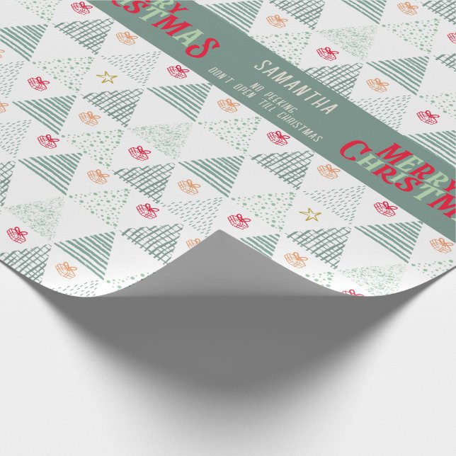 Papel De Regalo Árboles de Navidad retro verde resumen moderno úni (Esquina)