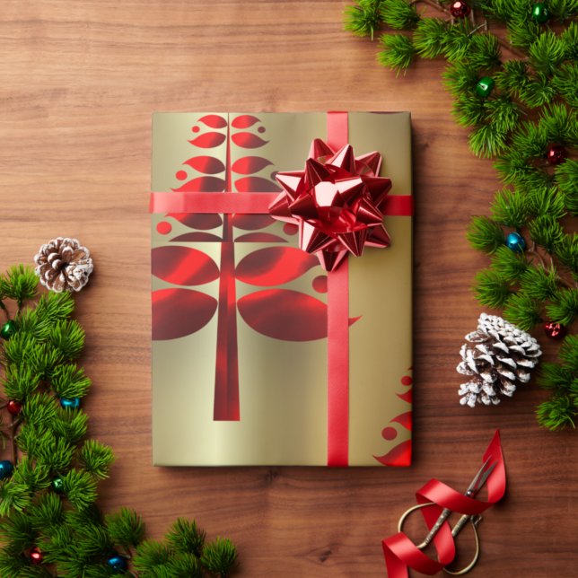 Papel De Regalo Árboles de Navidad rojos en oro (Subido por el creador)