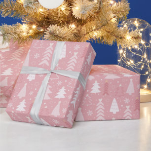Papel De Regalo Árboles de Navidad Rosa de copas de nieve Navidade