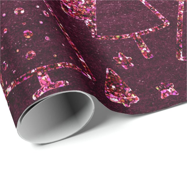Papel De Regalo Árboles de Navidad Rosa de remolacha de estrellas  (Esquina del rollo)