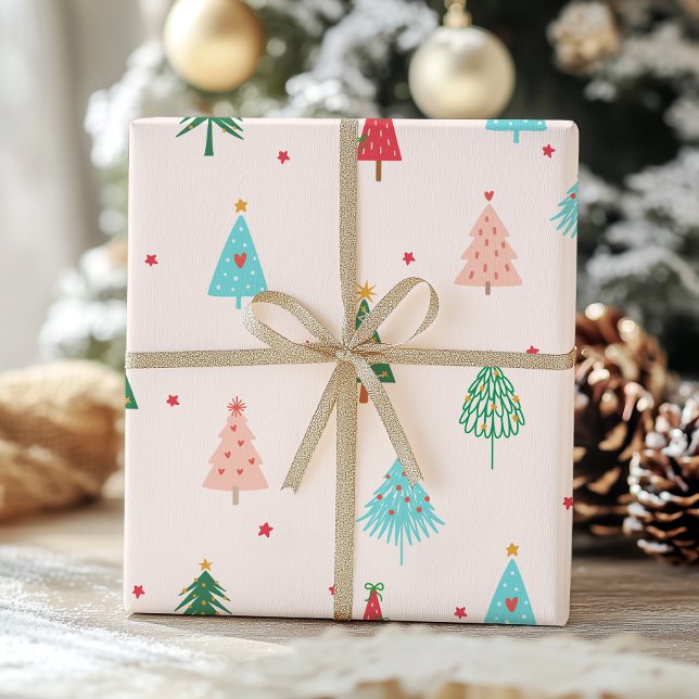 Papel De Regalo Árboles de Navidad Rosa Pastel Caprichosos Fiestas (Subido por el creador)