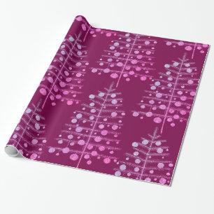 Papel De Regalo Árboles de Navidad rosados Ornamentos Laden Pluma