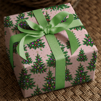 Papel De Regalo Árboles de Navidad rosados y coloridos lindos