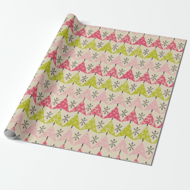 Papel De Regalo Árboles de Navidad rosados y verdes (Desenrollado)