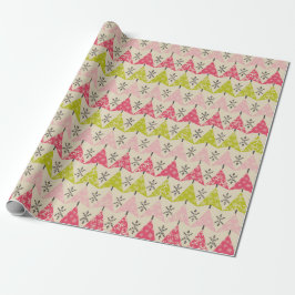 Papel De Regalo Árboles de Navidad rosados y verdes