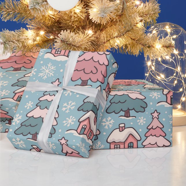 Papel De Regalo Árboles de Navidad rosas (Vacaciones)