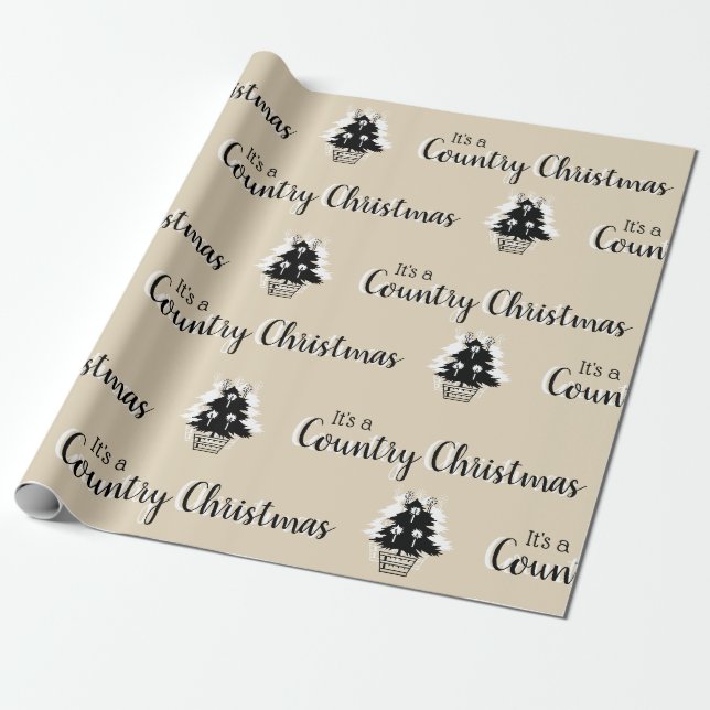 Papel De Regalo Árboles de Navidad Rústicos Beige Campestres (Desenrollado)