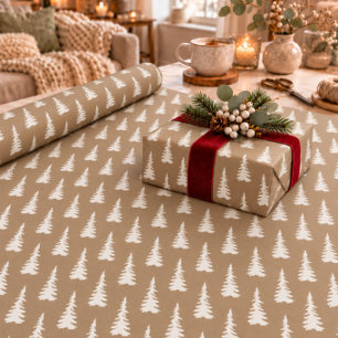 Papel De Regalo Árboles de Navidad rústicos Kraft blancos del bosq