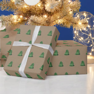 Papel De Regalo Árboles de Navidad Rústicos Kraft Green