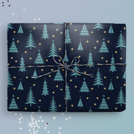 Papel De Regalo Árboles de Navidad Verde azulados nórdicos oscuros
