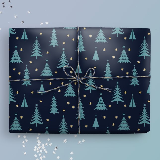 Papel De Regalo Árboles de Navidad Verde azulados nórdicos oscuros (Subido por el creador)