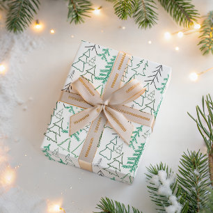 Papel De Regalo Árboles de Navidad verdes minimalistas patrón cont