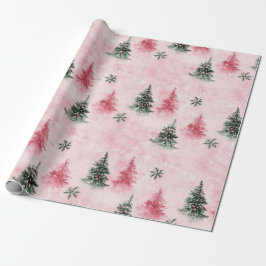 Papel De Regalo Árboles de Navidad verdes rosados