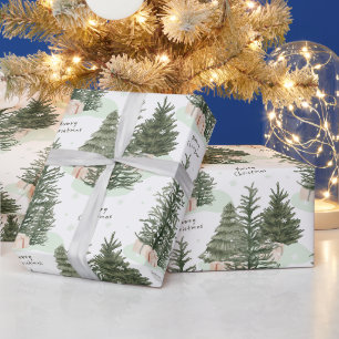 Papel De Regalo Árboles de Navidad verdes y regalos Feliz Navidad 