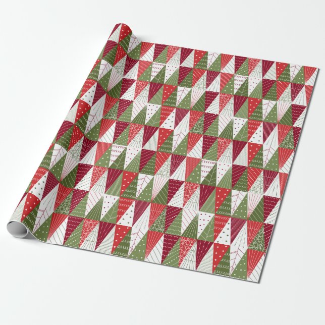 Papel De Regalo Árboles de Navidad verdes y rojos (Desenrollado)