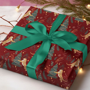 Papel De Regalo Árboles de Navidad y antecedentes de patrón de tig