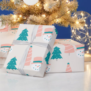 Papel De Regalo Árboles de Navidad y muñecos de nieve