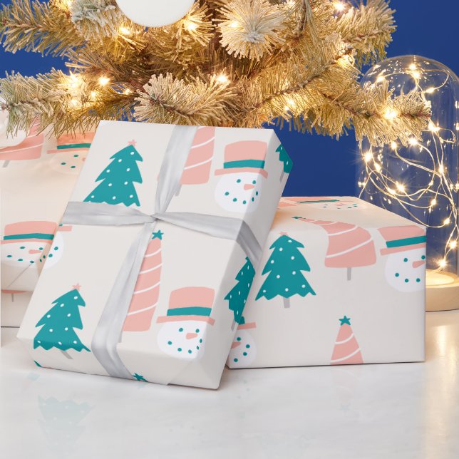 Papel De Regalo Árboles de Navidad y muñecos de nieve (Vacaciones)