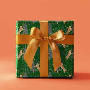 Papel De Regalo Árboles de Navidad y tigres patrón Fondo verde
