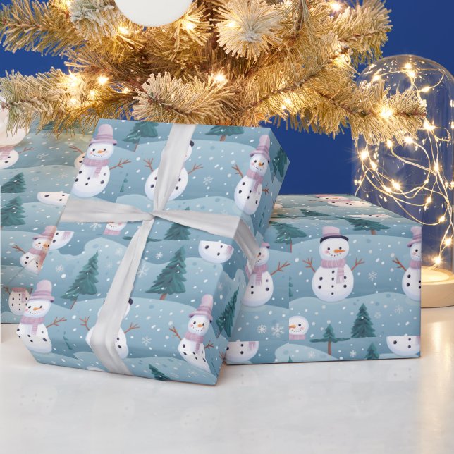 Papel De Regalo Árboles de nieve copan nieve Navidades modernos (Vacaciones)