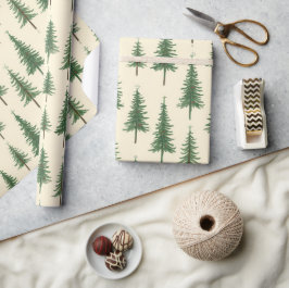 Papel De Regalo Árboles de Pino Beige Acuarela Navidad Fiesta