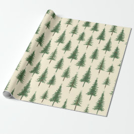 Papel De Regalo Árboles de Pino Beige Acuarela Navidad Fiesta