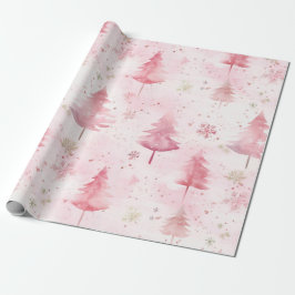 Papel De Regalo Árboles de pino de Navidad de época rosa