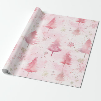 Papel De Regalo Árboles de pino de Navidad de época rosa