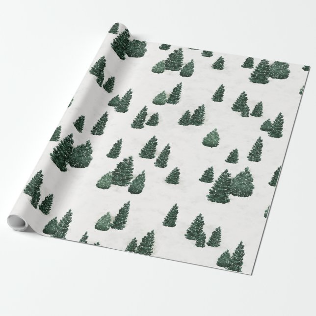 Papel De Regalo Árboles de pino y nieve (Desenrollado)