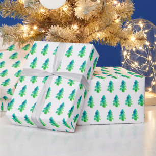 Papel De Regalo Árboles de pinos de la selva de acuarela verde