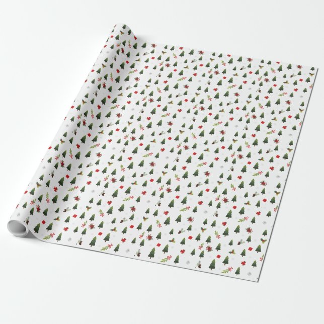 Papel De Regalo Árboles estacionales verdes de Navidad Mistletoe H (Desenrollado)